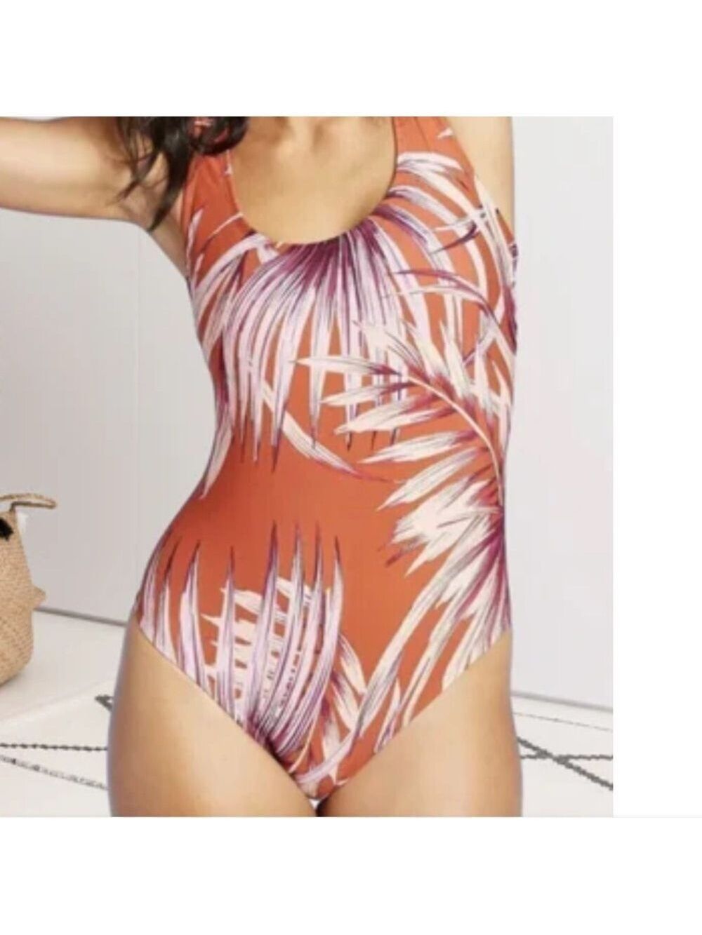 Kona Sol one piece swim suit tropical leaf pattern Womans size Large - Picture 2 of 12